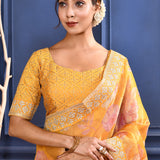 Turmeric Yellow Floral Printed Tissue Saree