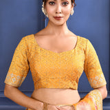 Turmeric Yellow Floral Printed Tissue Saree