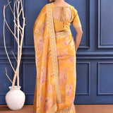 Turmeric Yellow Floral Printed Tissue Saree