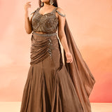 Chocolate Brown Embroidery Crop Top Set