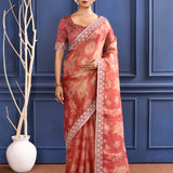 Muted Pink Floral Printed Tissue Saree