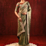 Moss Green Tissue Foil Printed Saree