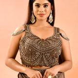 Chocolate Brown Embroidery Crop Top Set