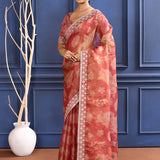 Muted Pink Floral Printed Tissue Saree