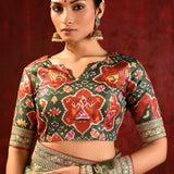 Moss Green Tissue Foil Printed Saree