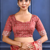 Muted Pink Floral Printed Tissue Saree