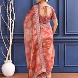 Muted Pink Floral Printed Tissue Saree