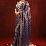 Metallic Blue Tissue Foil Printed Saree