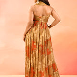 Amber Bloom Printed Silk Blend Anarkali Dress With Shawl