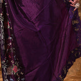 Dark Purple Embroidered Satin Silk Saree