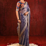 Metallic Blue Tissue Foil Printed Saree