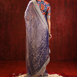 Metallic Blue Tissue Foil Printed Saree