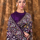 Dark Purple Floral Embroidered Silk Blend Saree