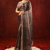 Dark Stone Brown Tissue Foil Printed Saree