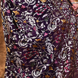 Dark Purple Floral Embroidered Silk Blend Saree