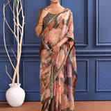 Charcoal Grey Floral Printed Tissue Saree