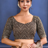 Charcoal Grey Floral Printed Tissue Saree
