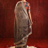 Dark Stone Brown Tissue Foil Printed Saree