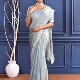 Bright Blue Printed Tissue Saree
