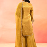Mustard Yellow Tissue Embroidery Straight Cut Suit