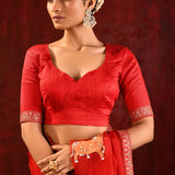 Crimson Red Embroidered Organza Gomatha Saree