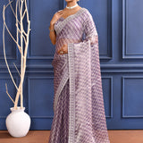 Berry Purple Printed Tissue Saree