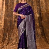 Dark Purple Floral Butti Banarasi Silk Saree