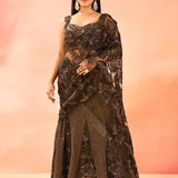 Cocoa Brown Floral All Over Bridal Lehenga