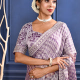 Berry Purple Printed Tissue Saree