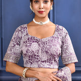 Berry Purple Printed Tissue Saree