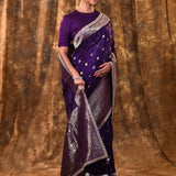 Dark Purple Floral Butti Banarasi Silk Saree