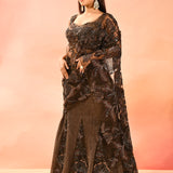 Cocoa Brown Floral All Over Bridal Lehenga