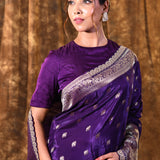 Dark Purple Floral Butti Banarasi Silk Saree