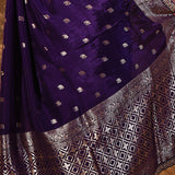 Dark Purple Floral Butti Banarasi Silk Saree