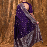 Dark Purple Floral Butti Banarasi Silk Saree
