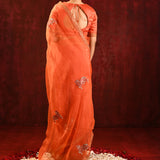 Bright Orange Embroidered Gomatha Organza Saree