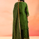 Olive Green Floral Silk Blend Salwar Set