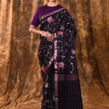 Dark Violet Floral Silk Blend Saree