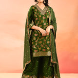 Olive Green Floral Silk Blend Salwar Set
