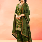 Olive Green Floral Silk Blend Salwar Set
