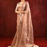 Beige Gold Embroidered Tissue Gomatha Saree