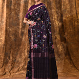Dark Violet Floral Silk Blend Saree