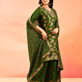 Olive Green Floral Silk Blend Salwar Set
