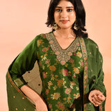 Olive Green Floral Silk Blend Salwar Set