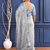 Aqua Blue Printed Tissue Saree