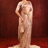 Beige Gold Embroidered Tissue Gomatha Saree