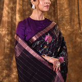Dark Violet Floral Silk Blend Saree