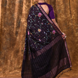 Dark Violet Floral Silk Blend Saree