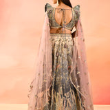 Moonstone Grey Floral Jaal Bridal Lehenga