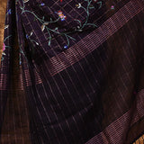 Dark Violet Floral Silk Blend Saree
